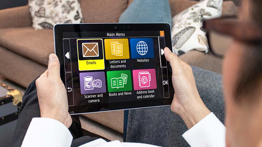 GuideConnect menu icons shown on a tablet screen